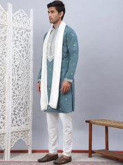 Men's Sequins Embroidered Kurta Pyjama With Dupatta-JOKP-DM-W1
