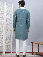 Men's Sequins Embroidered Kurta Pyjama With Dupatta-JOKP-DM-W1