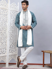 Men's Sequins Embroidered Kurta Pyjama With Dupatta-JOKP-DM-W1