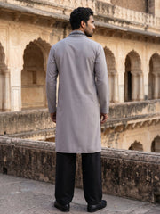 Embroidered Silk Blend Kurta Pyjama and Dupatta Set for Men ( JOKP PJ11B D 5077Grey )