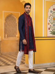 Embroidered Silk Blend Kurta Pyjama and Dupatta Set for Men ( JOKP P D 5077Navy )