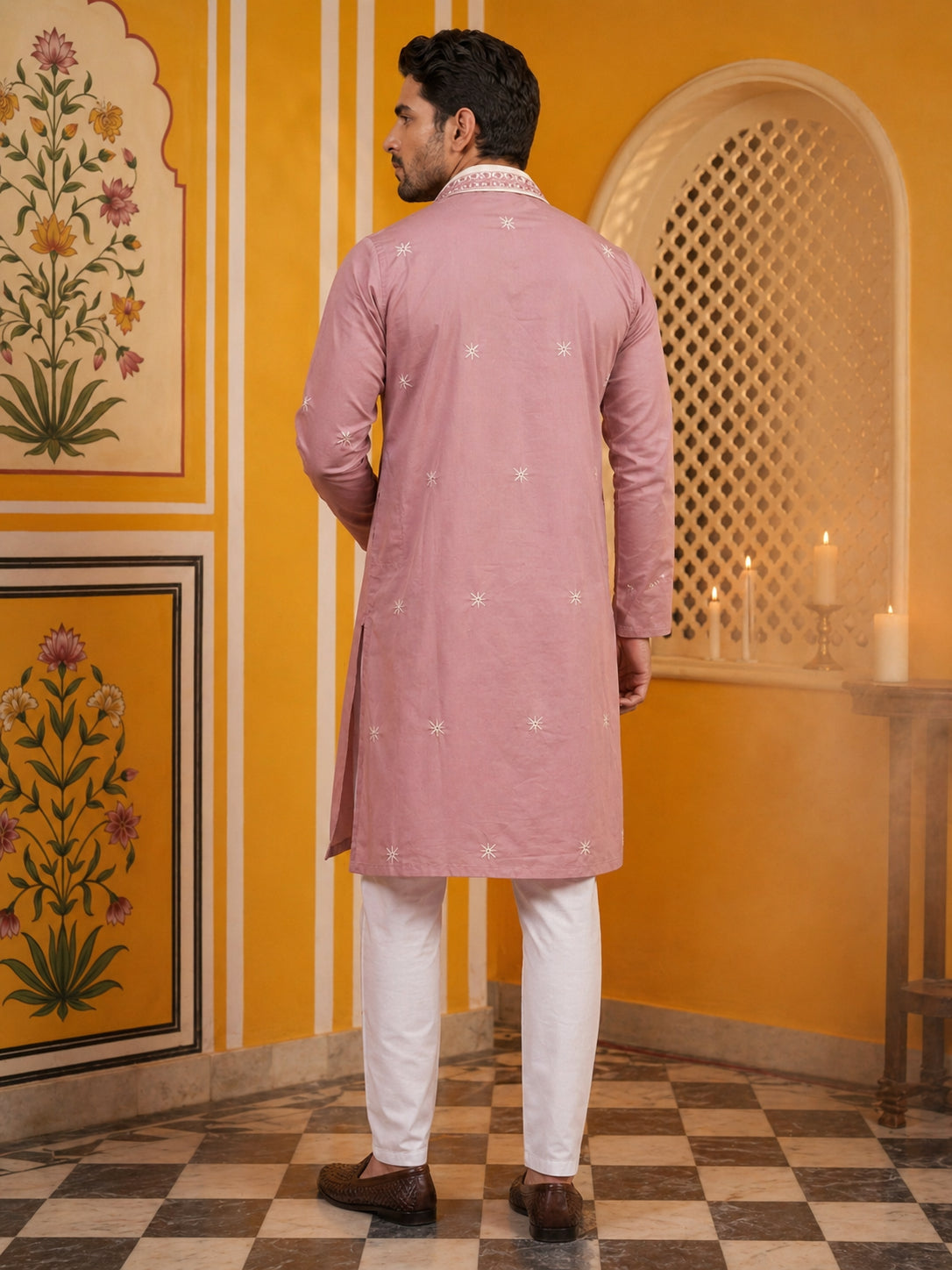 DesiQlo Men Embroidered Kurta Pyjama Set - Purple - JOKP_P_D_5077Purpl