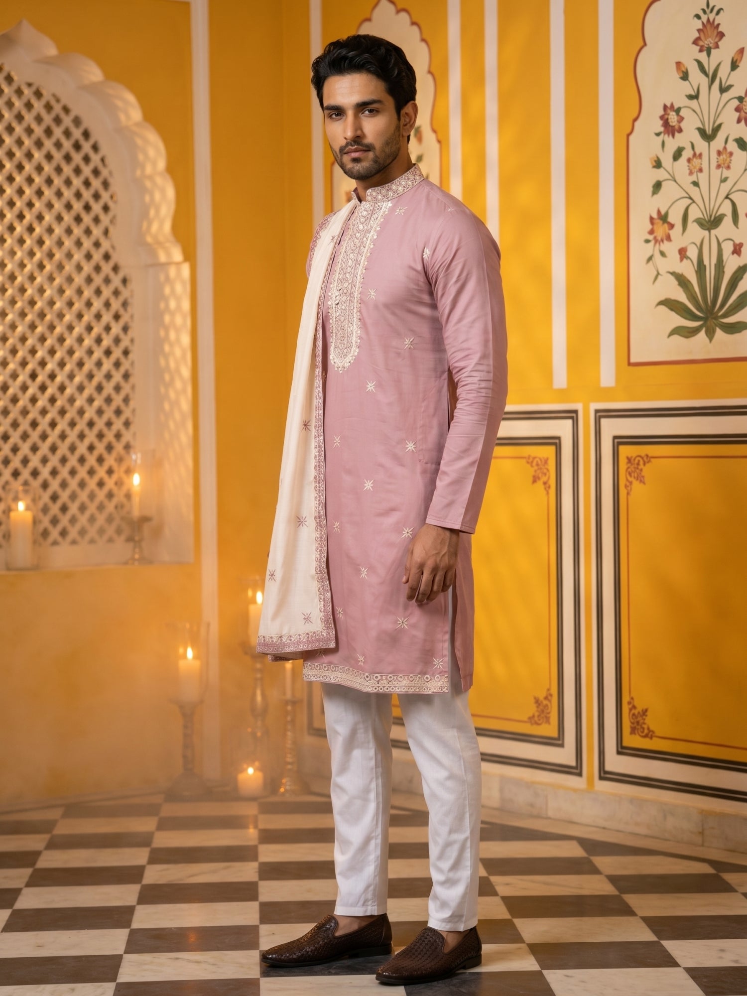 DesiQlo Men Embroidered Kurta Pyjama Set - Purple - JOKP_P_D_5077Purpl
