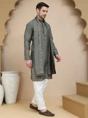Embroidered & Sequin Kurta With Dupatta ( KOD 5088 grey )