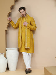 Embroidered & Sequin Kurta Pyjama With Dupatta ( JOKP D 5088 Mustard ) [FF] [F1-2 & M-3-4]