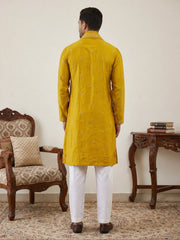 Silk Blend Embroidered Kurta Pyjama with Dupatta ( JOKP P D 5088Mustard )