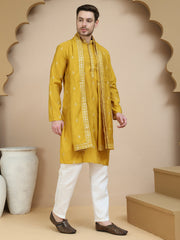 Embroidered & Sequin Kurta Pyjama With Dupatta ( JOKP D 5088 Mustard ) [FF] [F1-2 & M-3-4]