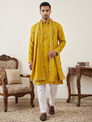 Silk Blend Embroidered Kurta Pyjama with Dupatta ( JOKP P D 5088Mustard )