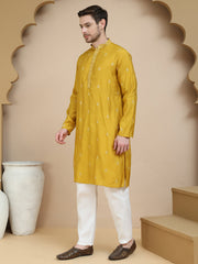 Embroidered & Sequin Kurta Pyjama With Dupatta ( JOKP D 5088 Mustard ) [FF] [F1-2 & M-3-4]