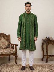 Silk Blend Embroidered Kurta Pyjama with Dupatta ( JOKP P D 5088Olive )