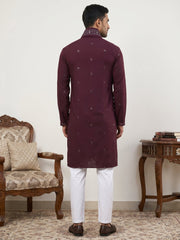 Silk Blend Embroidered Kurta Pyjama with Dupatta ( JOKP P D 5088Purple )