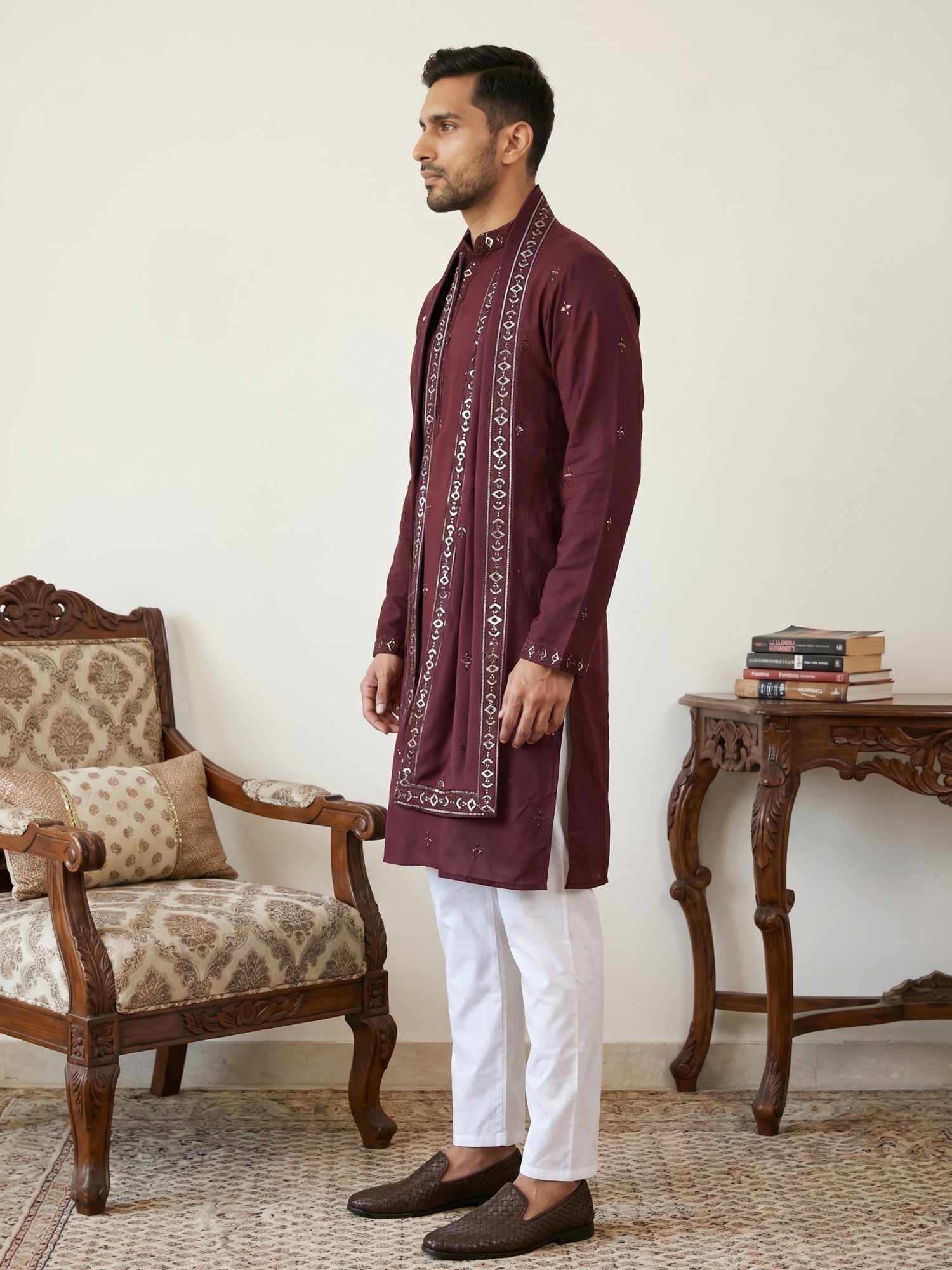 DesiQlo Men Embroidered Kurta Pyjama Set - Purple - JOKP_P_D_5088Purpl