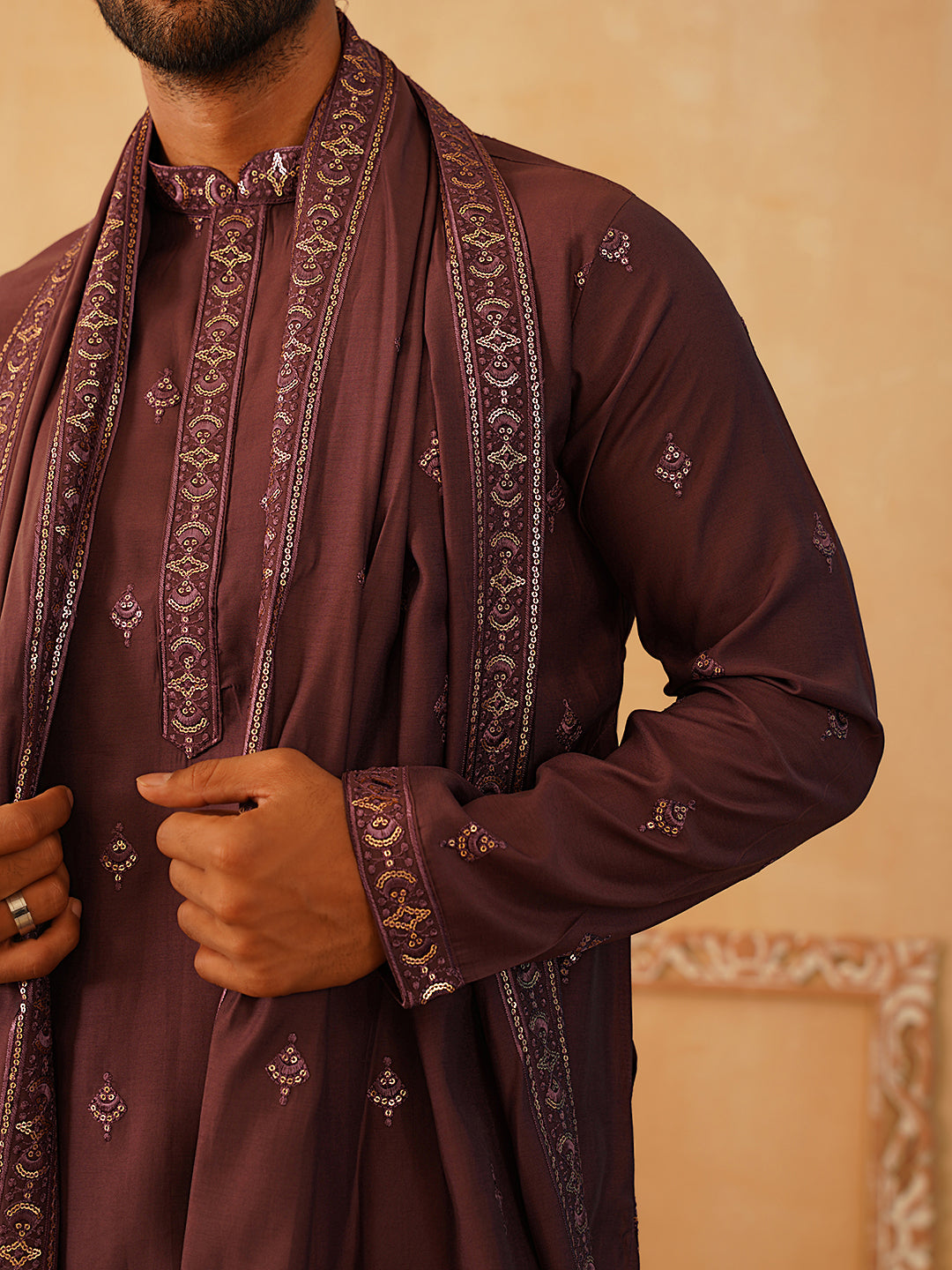 Embroidered Kurta with Dupatta Set for Men ( KOD 5088 purple )