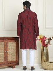 Embroidered & Sequin Kurta With Dupatta ( KOD 5091 maroon )