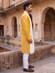 Embroidered & Sequin Kurta Pyjama With Dupatta ( JOKP P D 5091Mustard )