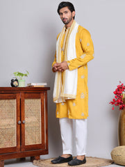 Embroidered & Sequin Kurta With Dupatta ( KOD 5091 mustard )