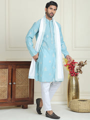 Embroidered & Sequin Kurta With Dupatta ( KOD 5091 sky )