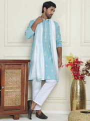 Embroidered & Sequin Kurta Pyjama With Dupatta ( JOKP P D 5091 Sky ) [FF] [M16-18 & N16-18]