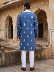 Embroidered & Sequin Kurta Pyjama With Dupatta ( JOKP P D 5091Teal )