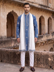 Embroidered & Sequin Kurta Pyjama With Dupatta ( JOKP P D 5091Teal )