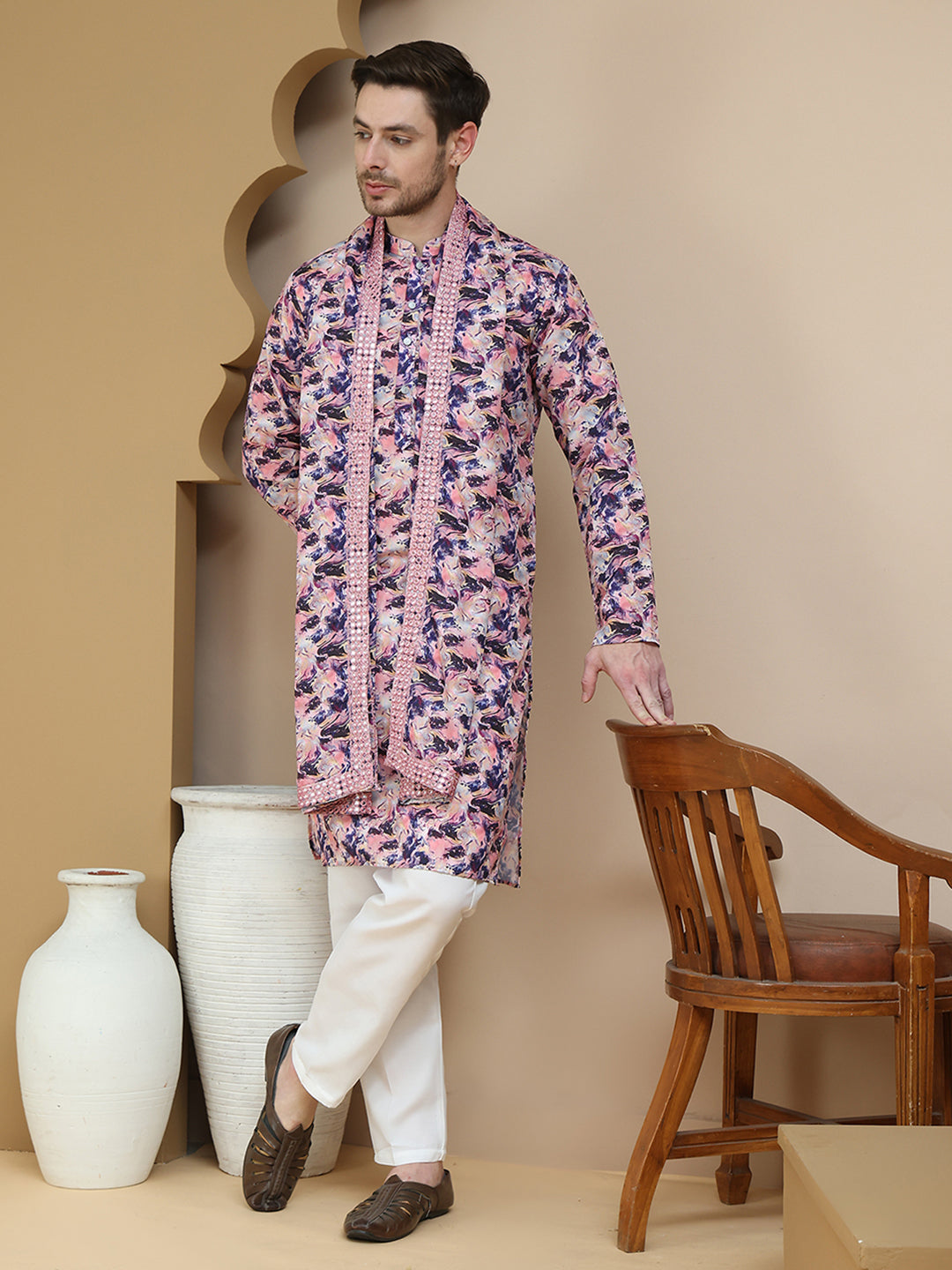 Abstract Printed Kurta Pyjama with Matching Dupatta ( JOKP D 5243 Purple ) [FF] [N-9-10]