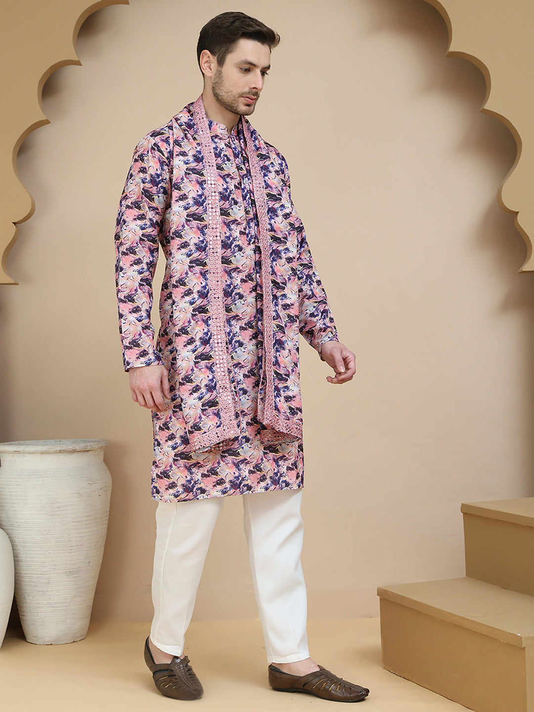 DesiQlo Men Printed Kurta Pyjama Set - Purple - JOKP_D_5243Purple_S
