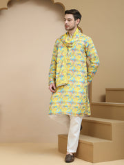 Abstract Printed Kurta Pyjama with Matching Dupatta ( JOKP D 5243 Yellow ) [FF] [N-9-10]