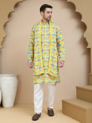 Abstract Printed Kurta Pyjama with Matching Dupatta ( JOKP D 5243 Yellow ) [FF] [N-9-10]