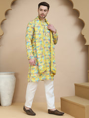 Abstract Printed Kurta Pyjama with Matching Dupatta ( JOKP D 5243 Yellow ) [FF] [N-9-10]