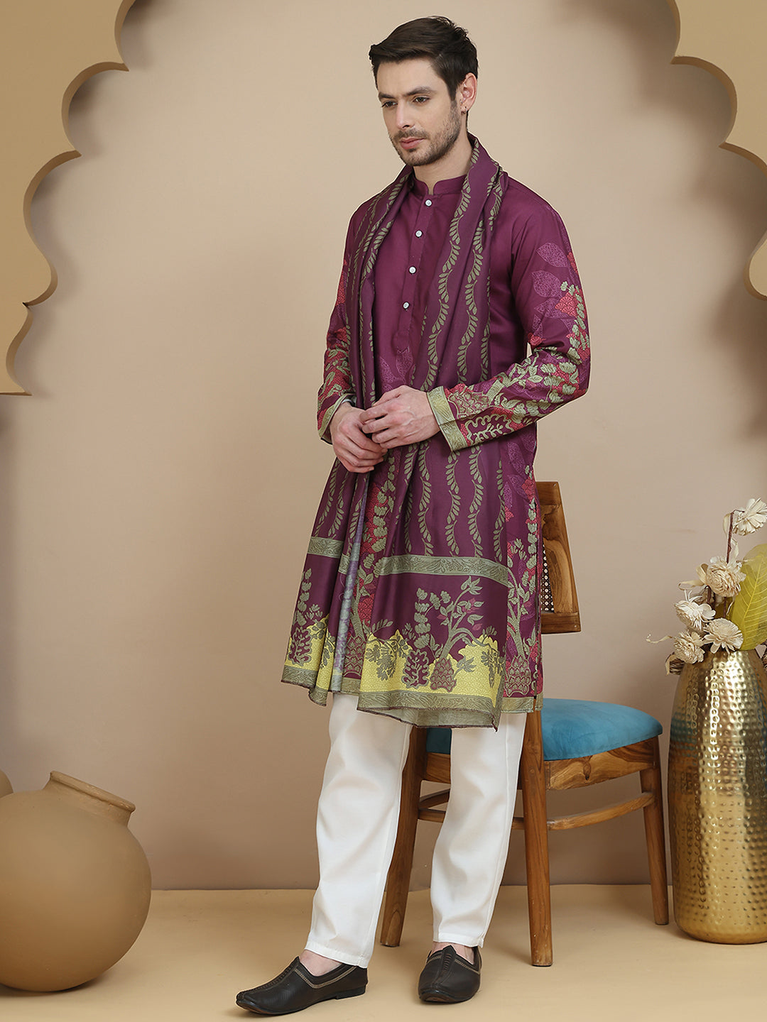 DesiQlo Men Printed Kurta Pyjama Set - Purple - JOKP_D_5252Purple_S