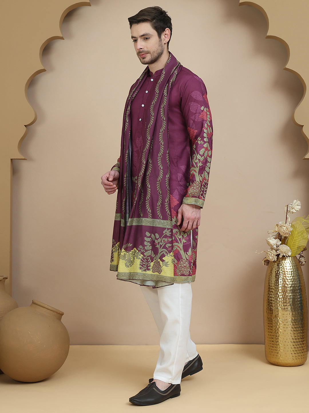 DesiQlo Men Printed Kurta Pyjama Set - Purple - JOKP_D_5252Purple_S