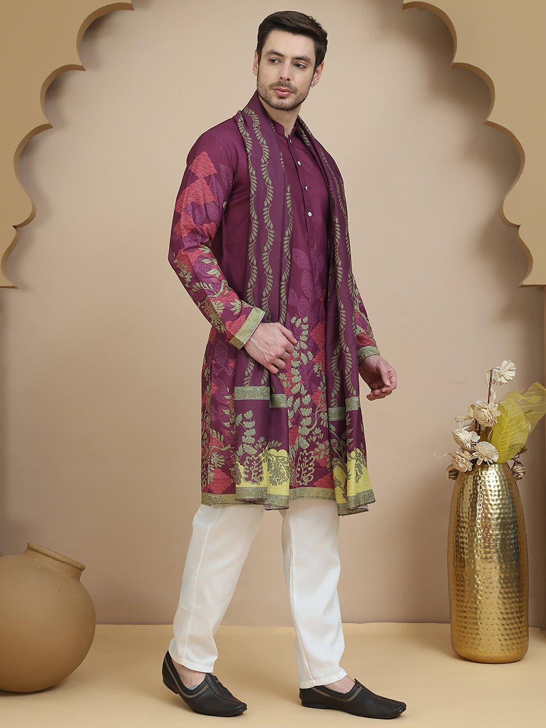 DesiQlo Men Printed Kurta Pyjama Set - Purple - JOKP_D_5252Purple_S