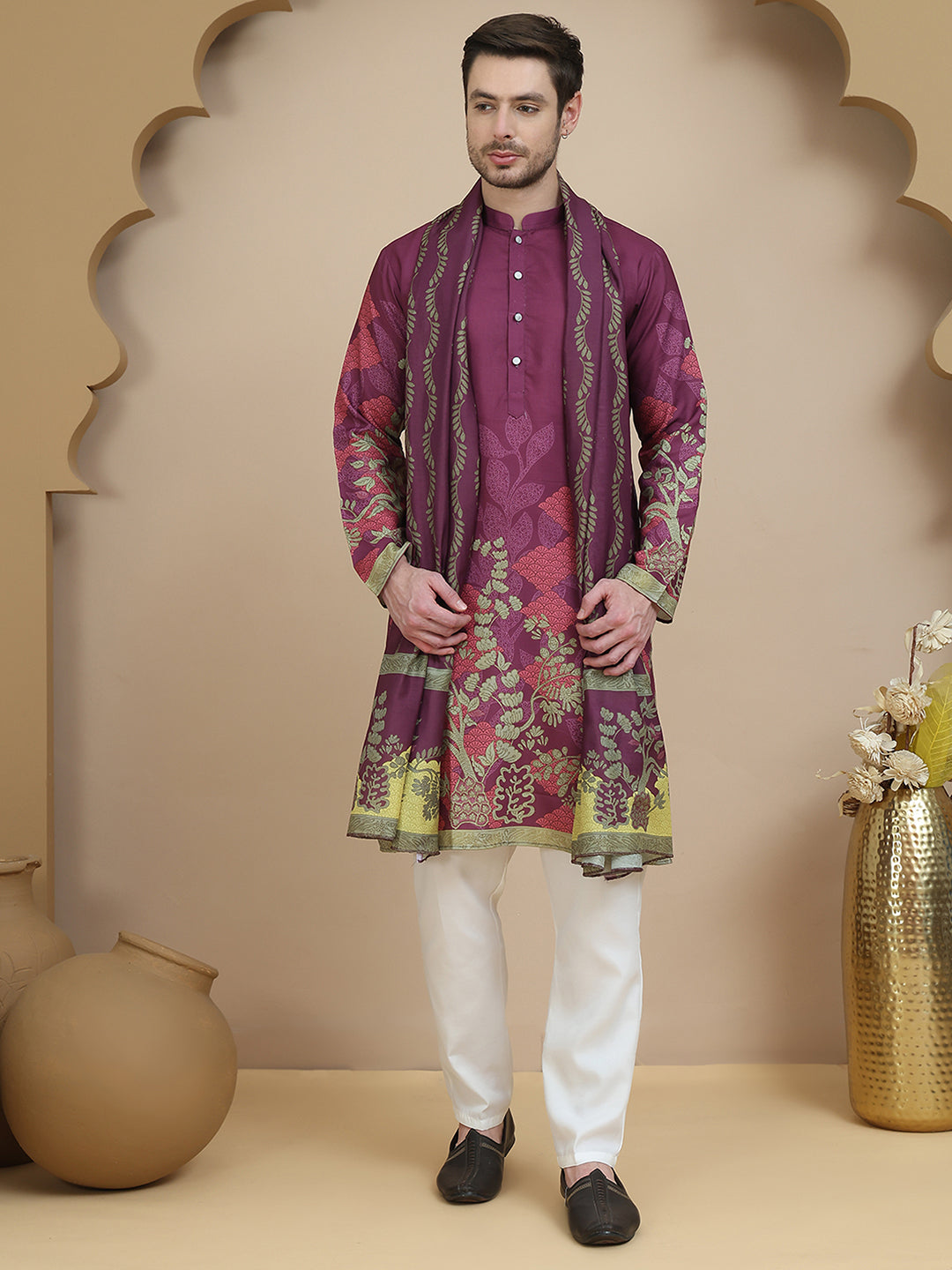 DesiQlo Men Printed Kurta Pyjama Set - Purple - JOKP_D_5252Purple_S