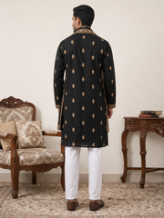 Silk Blend Embroidered Kurta Pyjama Set ( JOKP D 5319Black )
