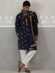 Silk Blend Embroidered Kurta Pyjama Set ( JOKP P D 5319 P D 5319Navy ) [FF] [B-3-4]