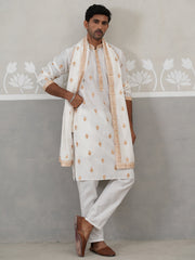 Silk Blend Embroidered Kurta Pyjama Set (JOKP P D 5319 White ) [FF] [B-3-4]