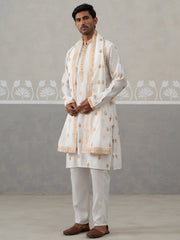 Silk Blend Embroidered Kurta Pyjama Set (JOKP P D 5319 White ) [FF] [B-3-4]