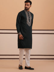 Silk Blend Sequins Embroidered Kurta Pyjama with Dupatta Set ( JOKP P D 5320 P D 5320Olive ) [FF] [Q11-12]