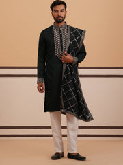 Silk Blend Sequins Embroidered Kurta Pyjama with Dupatta Set ( JOKP P D 5320 P D 5320Olive ) [FF] [Q11-12]