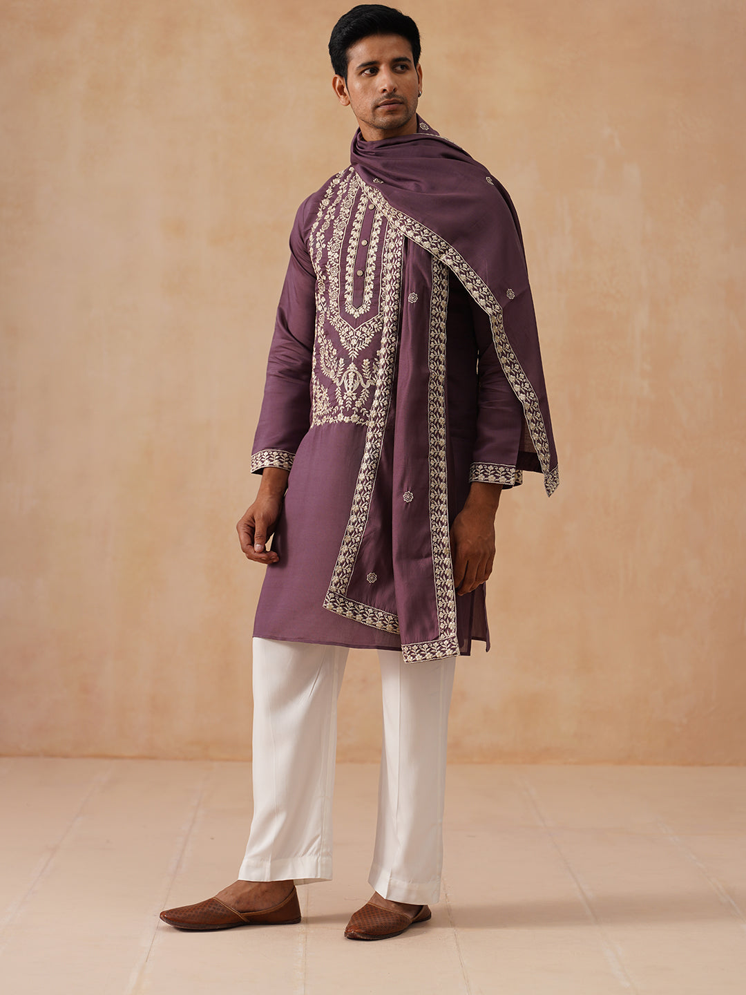 DesiQlo Men Embroidered Kurta Pyjama Set - Purple - JOKP_D_PJ11-W_5287