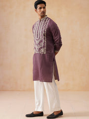 Silk Blend Embroidered Kurta Pyjama Set (JOKP D PJ11-W 5287 Purple )