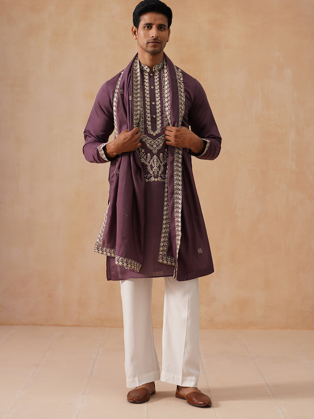 DesiQlo Men Embroidered Kurta Pyjama Set - Purple - JOKP_D_PJ11-W_5287
