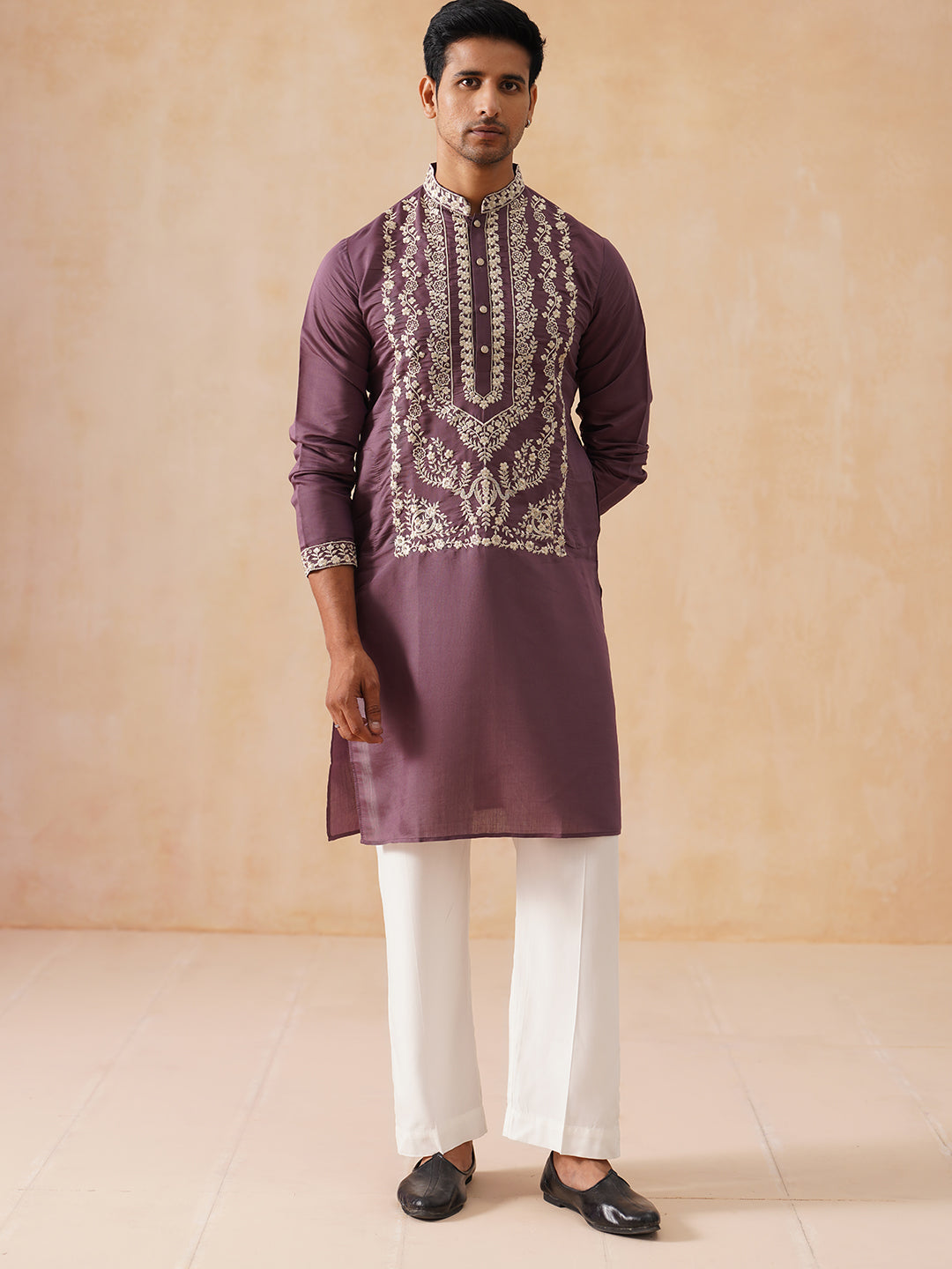 DesiQlo Men Embroidered Kurta Pyjama Set - Purple - JOKP_D_PJ11-W_5287