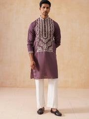 Silk Blend Embroidered Kurta Pyjama Set (JOKP D PJ11-W 5287 Purple )