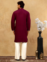 Silk Blend Floral Embroidered Kurta Pyjama Set ( JOKP PJ11W 5140Wine )