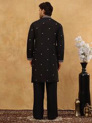 Men’s Silk Blend Embroidered Kurta Pyjama Set ( JOKP PJ11B 5046Black )