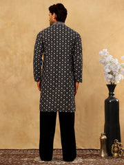 Viscose Rayon Embroidered Sequin Kurta Pyjama ( JOKP PJ11B 5127Black )