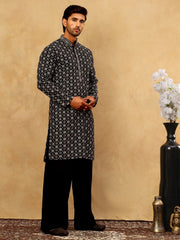 Viscose Rayon Embroidered Sequin Kurta Pyjama ( JOKP PJ11B 5127Black )