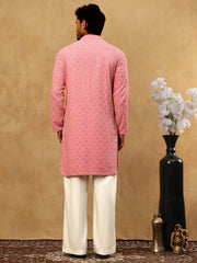 Men’s Cotton Chikankari Sequins Kurta Set ( JOKP PJ11W 5006Coral )