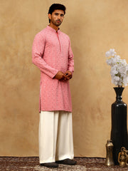 Men’s Cotton Chikankari Sequins Kurta Set ( JOKP PJ11W 5006Coral )